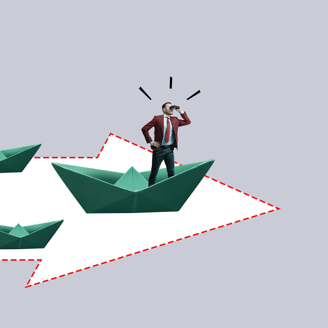 marine travel management - illustration of a man on a paper boat